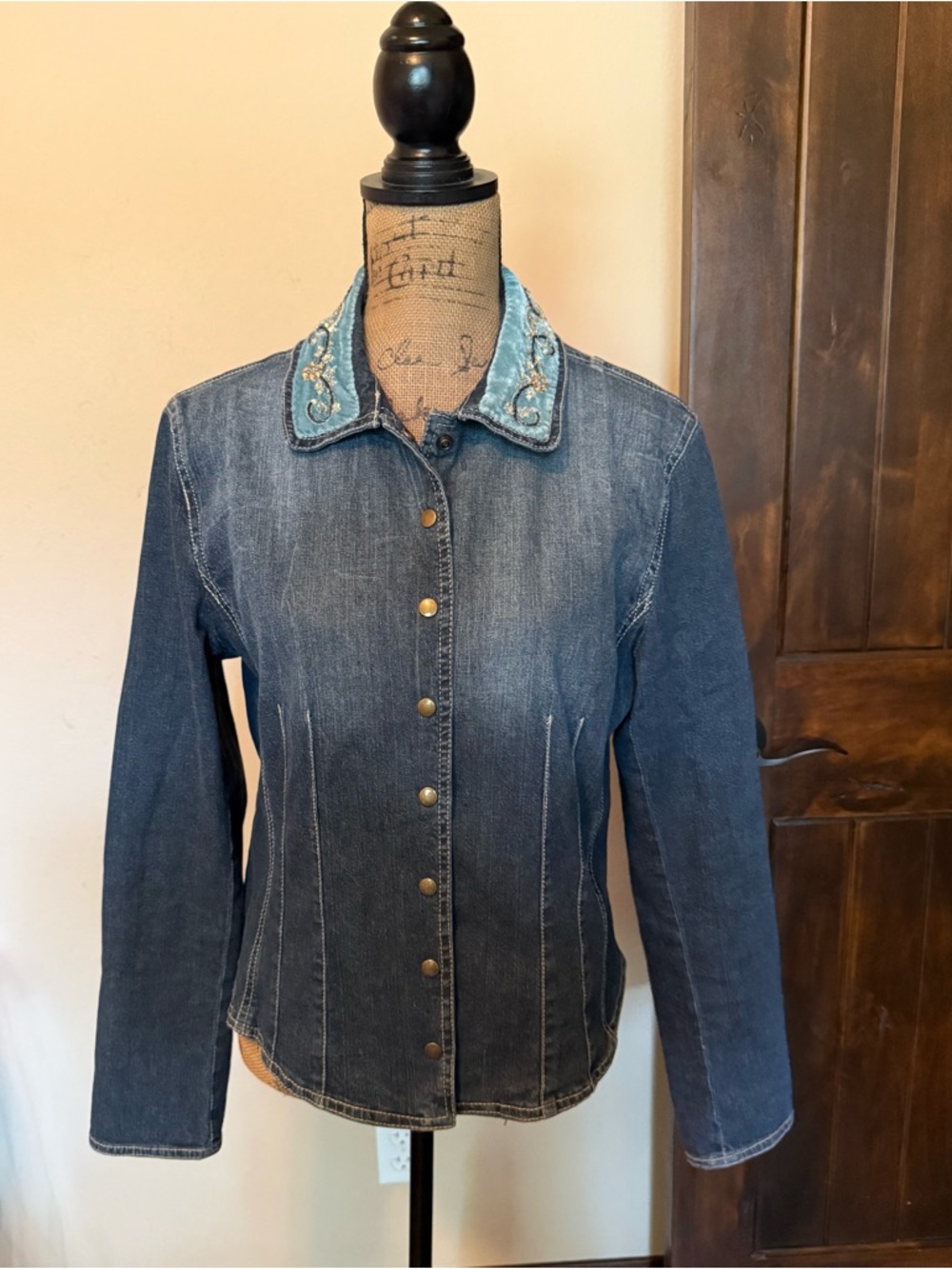 Coldwater Creek Dark Blue Denim Jacket with Embroidered Label